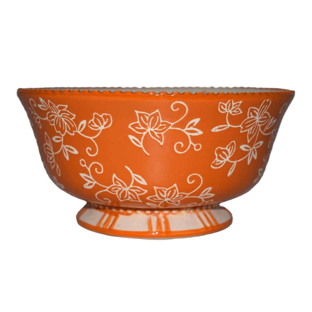 Cute Temp-tations Floral Lace Bowl 24oz Orange Excellent Footed Ovenware